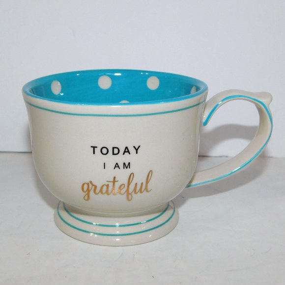 Today i Am Grateful White Blue Polka Dot Coffee Tea mug - Picture 1 of 6